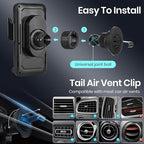 Car Phone Holder with 15W Wireless Car Charger, Car Vent Mount with Induction Opening and Closing, Air Vent Phone Stand with Horizontal and Vertical Screen Rotation Adjustment for iPhone - Blcak