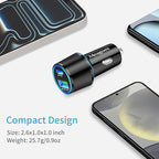 67.5W Car Charger USB C Super Fast Charging, 45W USBC & QC3.0 Port Plug for iPhone 17 Pro Max/Air/16/15/iPad, Samsung S26/S25 Android Cell Phone, Dual 12V Cigarette Lighter Adapter + 8 ft Type C Cable