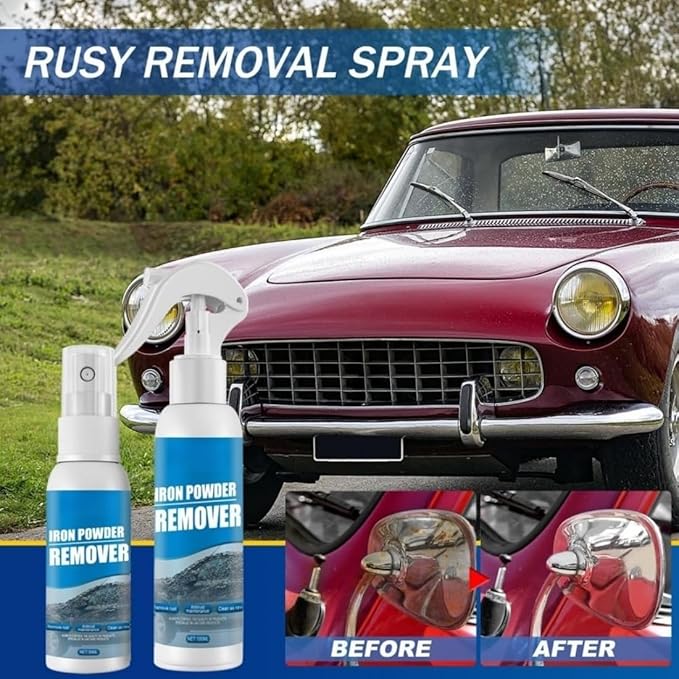 Iron Powder Remover Spray, Multi-Functional Quick-Acting Rust Removal Spray - pH Neutral & Paint Safe Car Detailing for Wheels, Rims & Metal Tools - Advanced Formula, No Damage to Surface (100 ML*2)