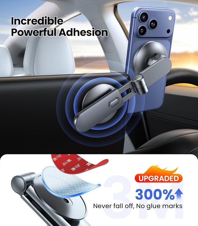 VICSEED Tesla Phone Mount【Strongest Magnet Power】 Foldable Hidden Tesla Phone Holder Fit for All Phones, Tesla Model 3/Y/Cybertruck Accessories, Tesla Model 3 Model Y for MagSafe Car Mount-Quicksilver