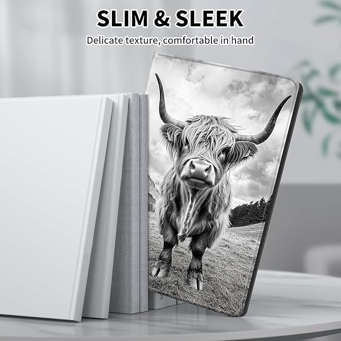 for Kindle 10th Generation Case 2019 Released 6",PU Leather Cute Slim Folio Adjustable Stand Smart Cover with Auto Wake/Sleep Case for 6 Inch Kindle 10th Gen 2019,Black Cute Cow