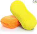 Tanlade 2 Pcs Large Microfiber Car Wash Sponge for Cleaning, Non Scratch Microfiber Sponges for Car Washing Supplies, Trucks and Motorcycles (Orange,Yellow)