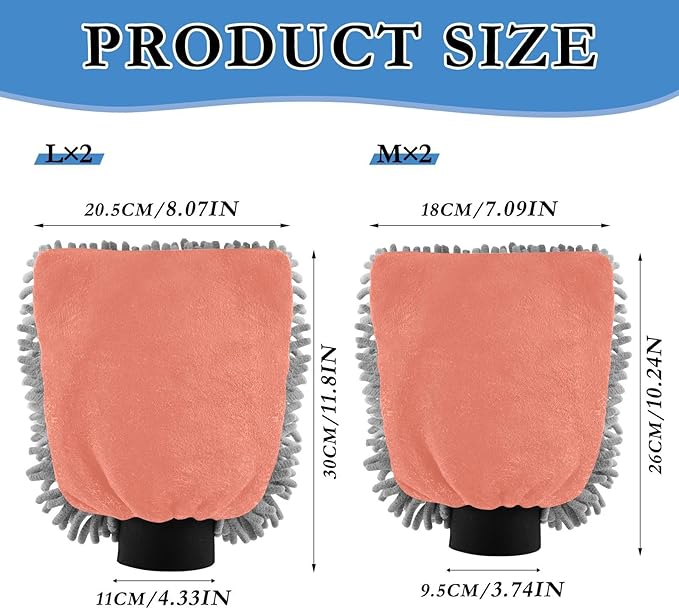 Qilmy Red-Orange Color Microfiber Chenille Car Wash Sponge Scratch Free Car Wash Mitt Absorbent Mitt Sponge for Trucks SUVs Car Washing Home Cleaning, Large