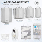 10 Set Compression Packing Cubes for Travel Essentials,Compressible Expandable Packing Cubes for Suitcase,OlarHike Luggage Organizer Bags for Travel,Handy Helper for Organizing Clothes(White)
