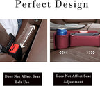 Car Seat Gap Filler with Cup Holder Multi Functional Leather Organizer for Vehicles Universal Storage Box for Drivers Side Car Seat Bags for Phones Glasses Keys Cards Ideal for Men and Women (Black)