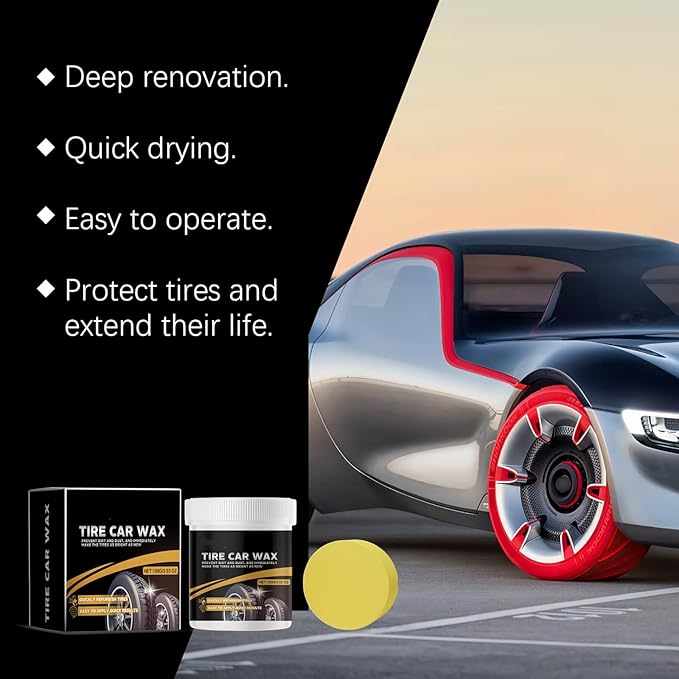Enhanced Long-Lasting Black Tire Shine Wax & Conditioner – with Applicator, Resists Water & Sun Fading, for Cars, Trucks, Motorcycles 3.53 oz
