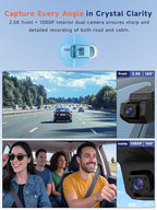 Dash Cam Front and Inside, 2.5K+1080P Dual Camera for Cars, Hidden Car Camera Front and Interior with Super Night Vision, 4 IR LEDs, G-Sensor, 24H Parking Mode, Loop Recording, 32GB Card Included