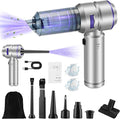 Handheld Car Vacuum Portable Cordless - 18000PA High Power with Brushless Motor, 4-in-1 Air Duster, Blower, Pump & Rechargeable Mini Vacuum for Car, Home, Office (Silver Grey+Blue)
