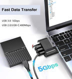 4-Port USB 3.0 Hub [90°/180° Degree Rotatable], Powered USB Hub with 1 x USB C Power/Data Port, USB Expander USB Splitter for Laptop, PC, Car, iMac, MacBook Air/Pro, Tesla-2 Pack