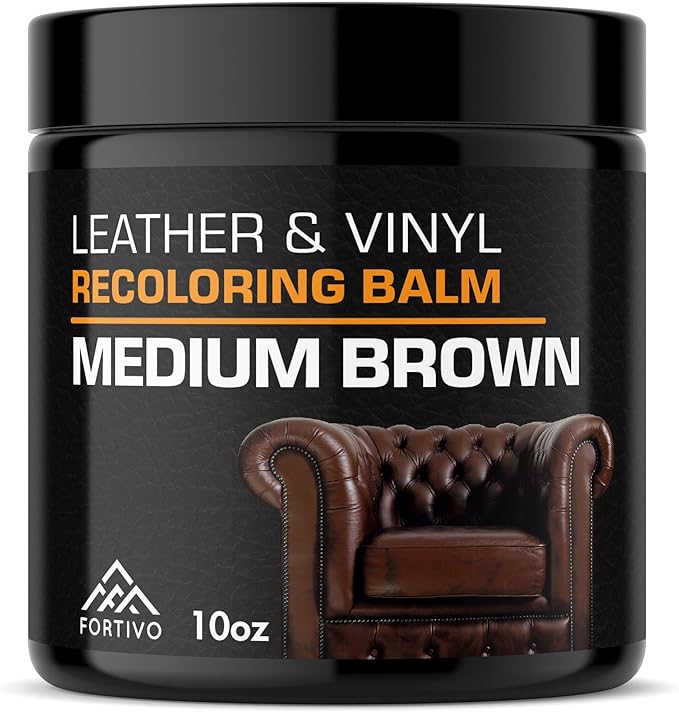 FORTIVO Leather Recoloring Balm, Color Restorer for Couches and Car Seats, Leather Scratch Remover and Dye, 10 oz