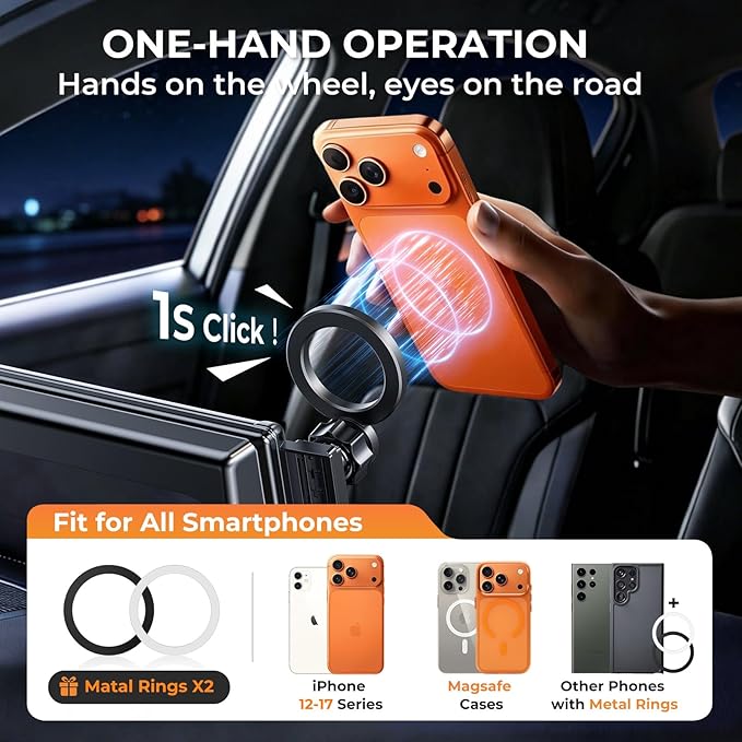 Car Phone Holder for Toyota RAV4 2025 2024 2023 2022 2021 2020 2019 7/8-Inch (Not for 9/10.5-Inch) 360° Rotation Magnetic Cell Phone Mount, Compatible with Magsafe, Does Not Affect Air Vent
