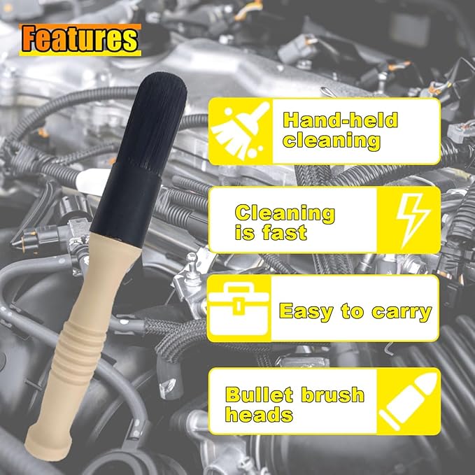 Car Parts Washer Brush, Bullet Head Parts Cleaning Brush for Cleaning Car Interior Exterior, Engine Parts, Wheel Bearing, Boats, Household Grime (Beige)