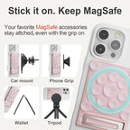SEMBO Silicone Suction Phone Case Adhesive Sticky Grip Stand with Mag-Back for MagSafe Car/Wall Mounts, Strong Magnetic Holder for Fridge, Gym Equipment, Shower, Hands-Free Selfie (Pink, Magnetic)
