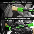 YeewayVeh 3PCS Quick Car Wheel Brush Kit, 2-Size 360° Bendale Rim Cleaner Brushes, Boars Hair Detailing Brush, Fast Scratch-Free Cleaning for Car Wheels, Motorcycle, Green