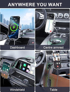 MOKPR Wireless Car Charger, Adjustable Gooseneck Car Mount Auto-Clamping Car Charger, Dashboard [with Anti Shake stabilizer] Phone Holder fit for iPhone 17 16 15 14 13 12, Samsung,with QC 3.0