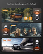 3 Channel Dash Cam, Full UHD Front and Car CameraRear Inside,Car Camera Full HD 170 Deg Wide Angle Dashboard Camera with 64GB Card, 2-Inch Screen,G-Sensor,Loop Recording，Night Vision