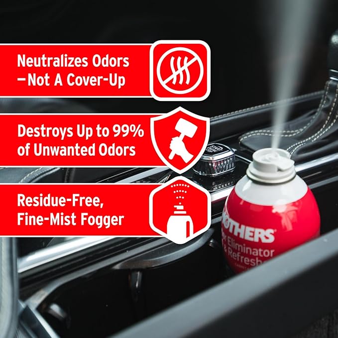 Mothers Odor Eliminator & Refresher, New Car Scent, 2 oz. Aerosol – Whole-Car Fogger Neutralizes Smoke, Pet, Food & Mildew Odors with CMM® Technology, Freshens Cabin & Vent Ducts (06811)