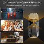 Dash Cam Front Rear Inside, 4K Full HD Dash Camera for Cars, Included 64GB Card, Built-in Wi-Fi, 3” IPS Screen, Night Vision, 170°Wide Angle,Loop Recording, APP Control (3Channel Dashcam+64G)