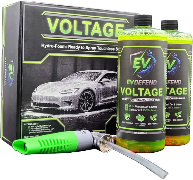 Voltage RTS Touchless Wash Kit – 2 × 32 fl oz Car Soap + Hydro Foam Cannon, EV & Sensor Safe, Ceramic Coating Safe, High-Foam Car Wash Kit for Pressure Washers
