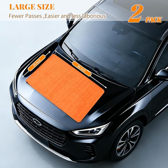 2 Pack Microfiber Car Drying Towels 1200 GSM , 36x24 Inch Extra Large Double Twisted Pile, Edgeless Car Wash Towels, Ultra Absorbent,No Streak, Scratch or Water Spot Towel for Cars&Trucks(Orange/Gray)