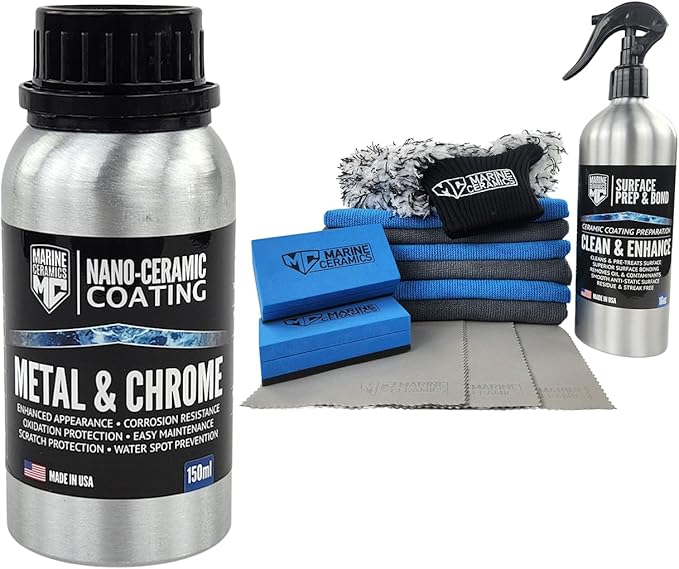Professional Metal & Chrome Ceramic Coating (150ml Bundle) / 18 Month Protection from Rust, Scratches, Water Spots / 2x Thicker, Easy Application for Railings, Anchors and more