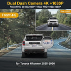 Fitcamx Front 4K+Rear 1080P Dash Cam Adapts for Toyota 4Runner 2025-2026 & Hybrid (HD2-35030), Integrated Factory Look, 2 Way HD Video, WiFi & APP, Loop Recording, G-Sensor, Easy to Set, 128GB Card
