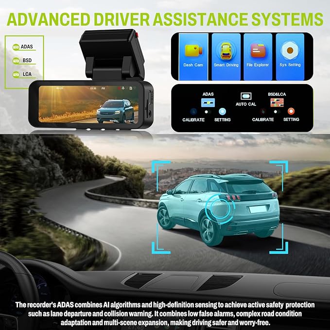 4K+2K Mirror Dash Cam 3.16 Inch Front & Rear HD Backup Camera Detection ADAS＆BSD＆LCA with Color Night Vision, IPS Touch Screen, Reserve Assist, Loop Recording, G-Sensor, Wide Angle Fit for All Cars