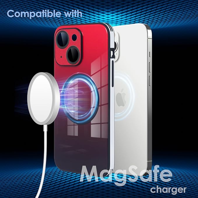 Guppy Compatible with iPhone 13 with MagSafe Case, Magnetic Gradient Case with MagSafe Charging, Gradient Glass Back Cover with Lens Film-Red