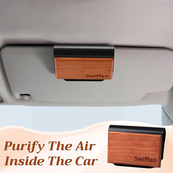 6 Pcs 6 Scents Car Wood Air Freshener Set Wood Fragrance Automotive Odor Eliminator for Visor Clip Vehicle Scent Diffuser with Amber Tectona Grandis Pine Grove Coconut Ocean Scent Refill, Clip