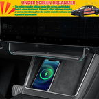 Under Screen Storage Compatible with 2025 2026 New Tesla Model Y Juniper & Model 3 Highland Center Console Organizer Tray Hidden Compartment Hanging Box Interior Accessories - ABS, Black