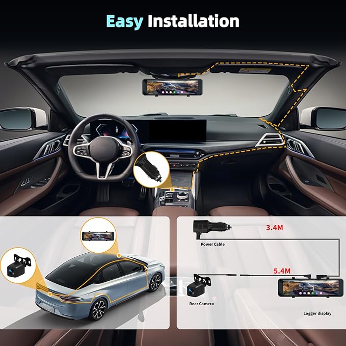 Mirror Dual Dash Camera for Car, Dashcam 4K Front 1080P Rear View ADAS BSD LCA Wi-Fi&APP 10.88" IPS Touch Screen HDR Night Vision G-Sensor Loop Recording 24H Parking Monitor Parking Monitor