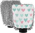 YETTASBIN Love Heart 2PCS Car Wash Mitts, Ultra Absorbent Chenille Microfiber Car Washing Gloves, Scratch-Free Lint-Free Auto Cleaning Mitt, Machine Washable Elastic Cuff Car Wash Sponge