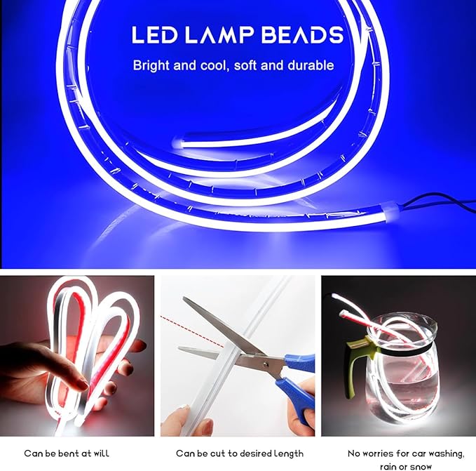 Car Hood Light Strip, 79 Inches Flexible DRL Dynamic Scan Start up Hoodbeam Kit, Waterproof 12V LED Headlight Strips Engine Cover Decoration, Exterior Car Accessories
