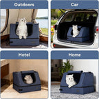 PETSFIT Portable Travel Cat Litter Box with Lid – Collapsible, Leak-Proof & Washable 2-Layer Lining, Sturdy Support Frame, for Hotel/Car/Camping, Cat Travel Essentials for Kitty/Medium Cats Light Blue