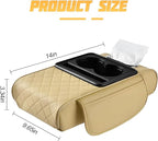Zpana Car Center Console Armrest Pillow, Memory Foam Leather 4 in 1 Vehicle Arm Rest Cover with Tissue Box 2 Side Storage Bag Cup & Phone Holder, Auto Armrest Cushion, Universal Fit (Beige)