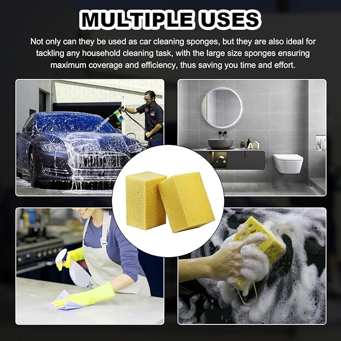 5PCS Car Wash Sponges, 8.5"×4.4"×3.5" Large Extra Soft Coral Non Scratch Sponge, Car Cleaning Cellulose Sponge Thick Foam Pad for Washing Window Sensitive Surfaces (Yellow)