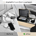 Coverado Universal Car Center Console with Wireless Charging & Cup Holder, Back Seat Organizers, Rear Bench Seat Central Armrest Box with Storage, for Most Vehicles, Easy Install, Beige