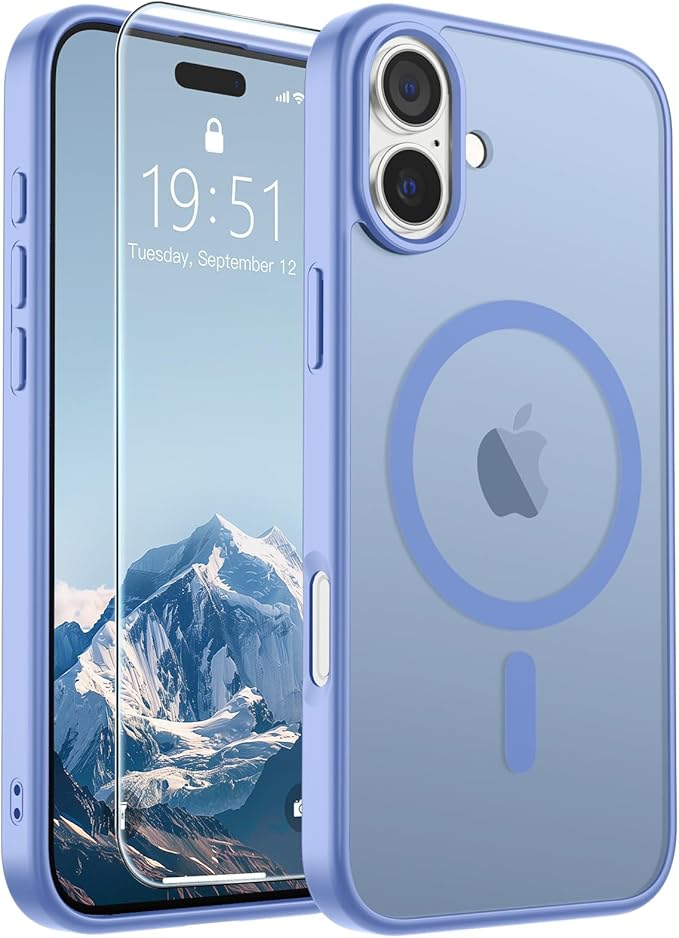 SUPFINE Magnetic for iPhone 16 Plus Case(Compatible with MagSafe) (Military Grade Drop Protection) Slim Translucent Matte Shockproof with Anti-Fingerprint Phone Case,Blue Purple