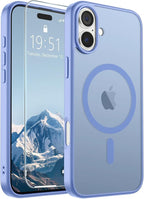 SUPFINE Magnetic for iPhone 16 Case (Compatible with MagSafe) (Military Grade Drop Protection) Slim Translucent Matte Shockproof Phone Cover,Blue Purple