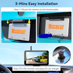 Solar Wireless Backup Camera with 5” IPS Monitor, Reversing System Powered by Rechargeable Battery and Solar Panel, 3-min Easy Installation, IP68 Waterproof, for Car, Trailer, RV, Pickup