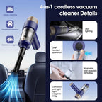 Portable Cordless Handheld Car Vacuum - Compact & Lightweight with High-Power Suction, Washable Filter, and LED Light for Auto Interior, Keyboard, Desk & Pet Hair Cleaning (Blue & Gold)