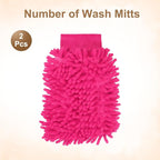 HARFINGTON 2pcs Chenille Microfiber Car Wash Mitts 9.8" x 7.9" Scratch Free Wash Gloves Absorbent Double Sided Plush Cleaning Drying Mitts for Car Washing Home Rose Red