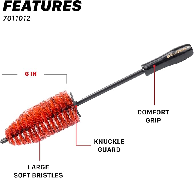 Maxshine 6” Universal Bristle Wheel & Rim Brush – Short PP Handle with Soft Durable Bristles – Quick, Safe & Cleaning Tool for Wheels, Rims, Exhausts & Engine Bays – Detailing for Cars, Trucks & SUVs
