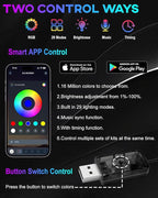 Interior Car LED Strip Lights, 5M 16FT Ambient Lighting Kits, Button Switch & APP Bluetooth Control, Music Sync Fiber Optic Cars Interior Neon Light Strip, USB 5V for Car Inside Decoration