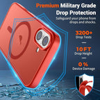 SUPFINE Magnetic for iPhone 16 Plus Case (Compatible with MagSafe) (Military Grade Drop Protection) Slim Translucent Matte Shockproof with Anti-Fingerprint Phone Case, Red
