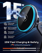 Magnetic Cup Phone Holder Car Wireless Charger for MagSafe, 15W Fast Charging Car Mount Stand for iPhone 16 Pro Max/15/14/13/12, Cupholder Expander, LED Light Ring, Strong N52 Magnets