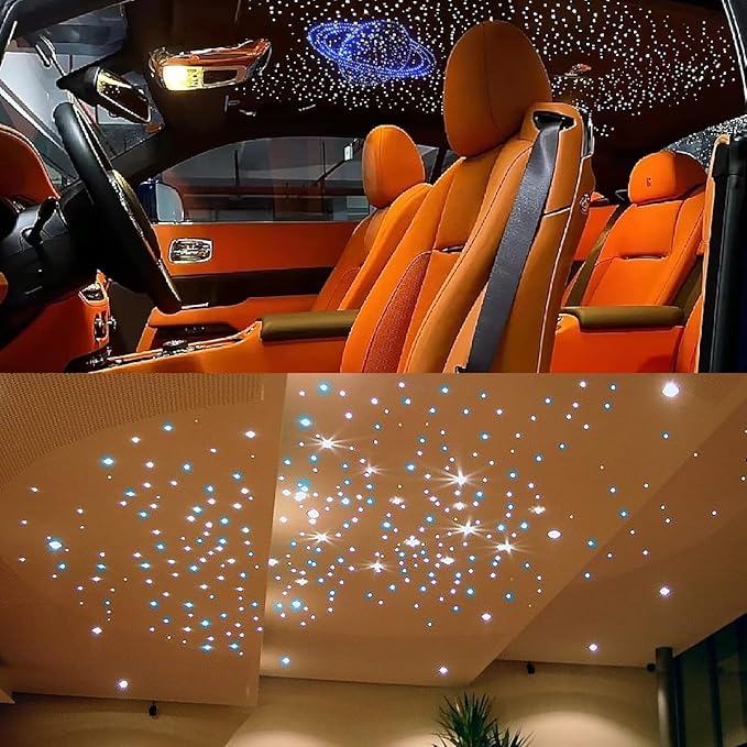 AKEPO New 32W Dual-Head Dual Color RGBW Fiber Optic Lights, 860pcs of Mixed 3 Diameter Optical Fibers in 9.8ft+Music Sound Activated Fiber Optic Star Ceiling Sky Light Kit for Car Headliner Star/Home