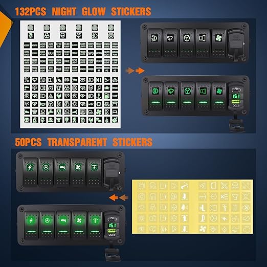 Nilight 5 Gang Rocker Switch Box 12V SPST ON Off Toggle Switches PD Type C and QC 3.0 USB Charger Voltmeter LED Light Waterproof Aluminum Mount Bracket Panel DIY Stickers for Boat Car RV Truck