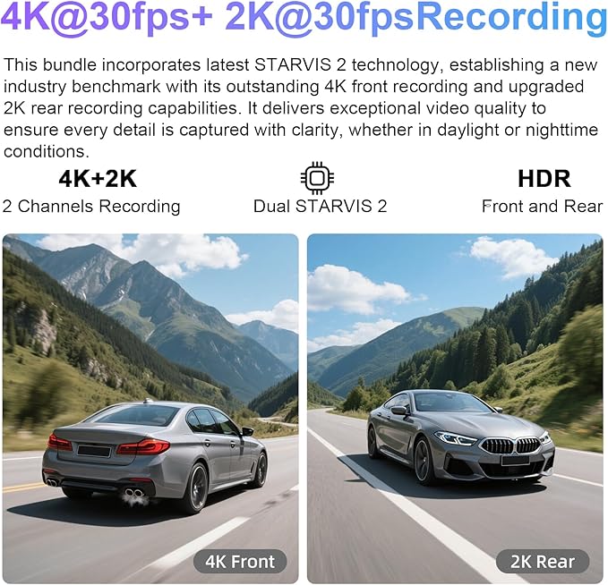 4K Front & 2K Rear 2 Channel HDR Dash Cam, Dual STARVIS 2 IMX678 IMX675, Custom Fit for Toyota Corolla Cross & Hybrid 2023 2024 2025 2026 (Model A),LE L XLE etc, 5GHz WiFi, GPS, 128GB Card