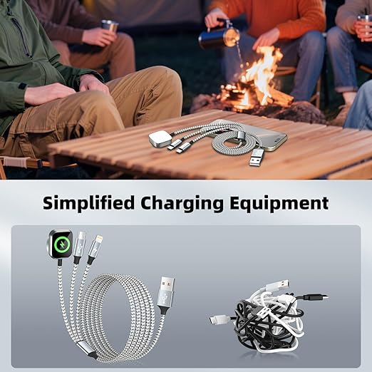 Travel Essentials 3in1 Multi Charging Cable for iPhone Watch Charger,USB A to Type C/IP/iWatch Charger, Charging Cords for Multiple Devices Compatible with iWatch Series&iPhone 16-12 5FT